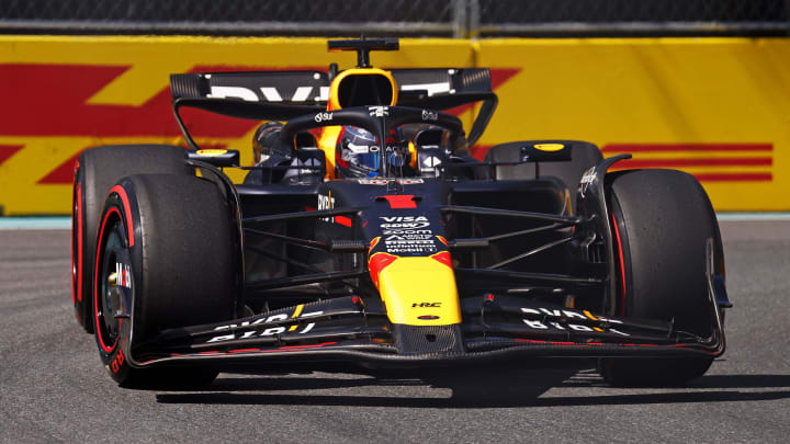 May 4, 2024; Miami Gardens, Florida, USA; Red Bull Racing driver Max Verstappen (1) during F1 qualifying for Miami Grand Prix at Miami International Autodrome. Mandatory Credit: Peter Casey-USA TODAY Sports