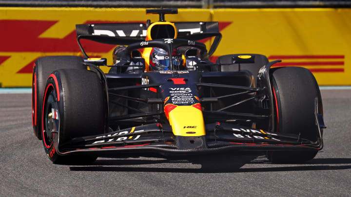 May 4, 2024; Miami Gardens, Florida, USA; Red Bull Racing driver Max Verstappen (1) during F1 qualifying for Miami Grand Prix at Miami International Autodrome. Mandatory Credit: Peter Casey-USA TODAY Sports