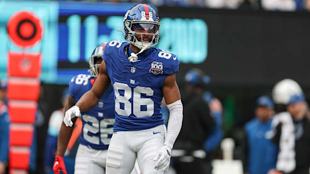 New York Giants wide receiver Darius Slayton (86) celebrates after scoring a touchdown r