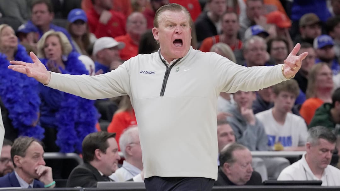 Illinois head coach Brad Underwood is shown during the second half of their second round NCAA men’ s basketball tournament game Sunday, March 23, 2025 at Fiserv Forum in Milwaukee, Wisconsin. Kentucky beat Illinois 84-75. Illinois head coach Brad Underwood is shown during the second half of their second round NCAA men’ s basketball tournament game Sunday, March 23, 2025 at Fiserv Forum in Milwaukee, Wisconsin. Kentucky beat Illinois 84-75.