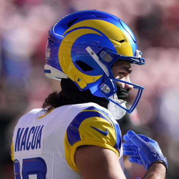 Jan 7, 2024; Santa Clara, California, USA; Los Angeles Rams wide receiver Puka Nacua (17) walks on the field before the game against the San Francisco 49ers at Levi's Stadium. Mandatory Credit: Darren Yamashita-USA TODAY Sports