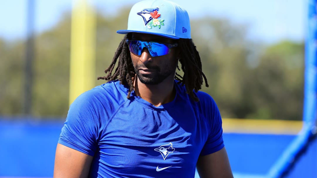 Feb 15, 2026; Dunedin, FL, USA;  Toronto Blue Jays infielder Charles McAdoo (26) during spring training practices. Mandatory Credit: Kim Klement Neitzel-Imagn Images