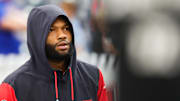 Sep 15, 2025; Houston, Texas, USA; Houston Texans wide receiver Nico Collins (12) looks on before the game against the Tampa Bay Buccaneers at NRG Stadium. 