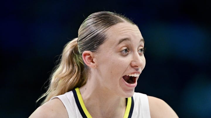 Dallas Wings guard Paige Bueckers celebrates during the second half against the Phoenix Mercury. Dallas Wings guard Paige Bueckers celebrates during the second half against the Phoenix Mercury.