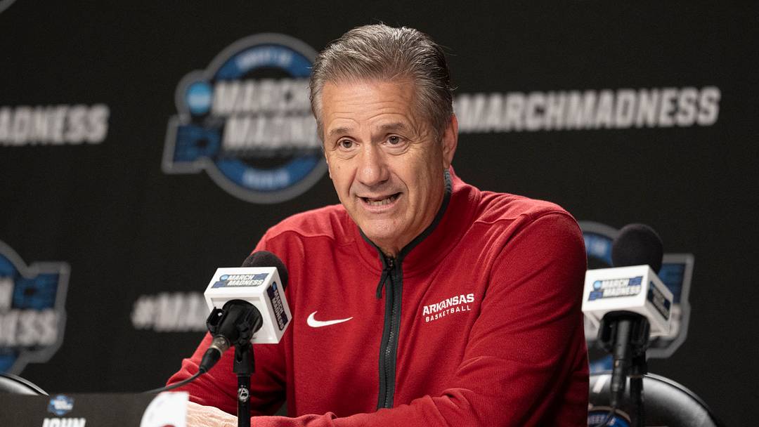 March 25, 2026; San Jose, CA, USA; Arkansas Razorbacks head coach John Calipari addresses the media in a press conference during a practice session ahead of the west regional of the men's 2026 NCAA Tournament at SAP Center. Mandatory Credit: Kyle Terada-Imagn Images
