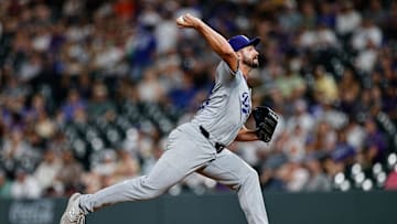 Jun 17, 2024; Denver, Colorado, USA; Los Angeles Dodgers relief pitcher J.P. Feyereisen (45) pitches in the ninth inning against the Colorado Rockies at Coors Field. Mandatory Credit: Isaiah J. Downing-Imagn Images