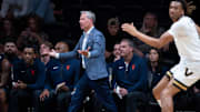 Virginia coach Ryan Odom works the referees during the second half of their exhibition game against Vanderbilt at Memorial Gym in Nashville, Tenn., Thursday, Oct. 16, 2025.