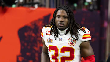 Feb 9, 2025; New Orleans, LA, USA;  Kansas City Chiefs linebacker Nick Bolton (32) against the Philadelphia Eagles in Super Bowl LIX at Ceasars Superdome. Mandatory Credit: Mark J. Rebilas-Imagn Images