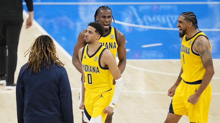 Haliburton's latest late-game heroic, a buzzer-beater to win Game 1 of the NBA Finals.  | Kyle Terada-Imagn Images