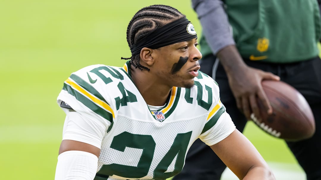 Green Bay Packers cornerback Carrington Valentine (24) against the Arizona Cardinals at State Farm Stadium. Green Bay Packers cornerback Carrington Valentine (24) against the Arizona Cardinals at State Farm Stadium.