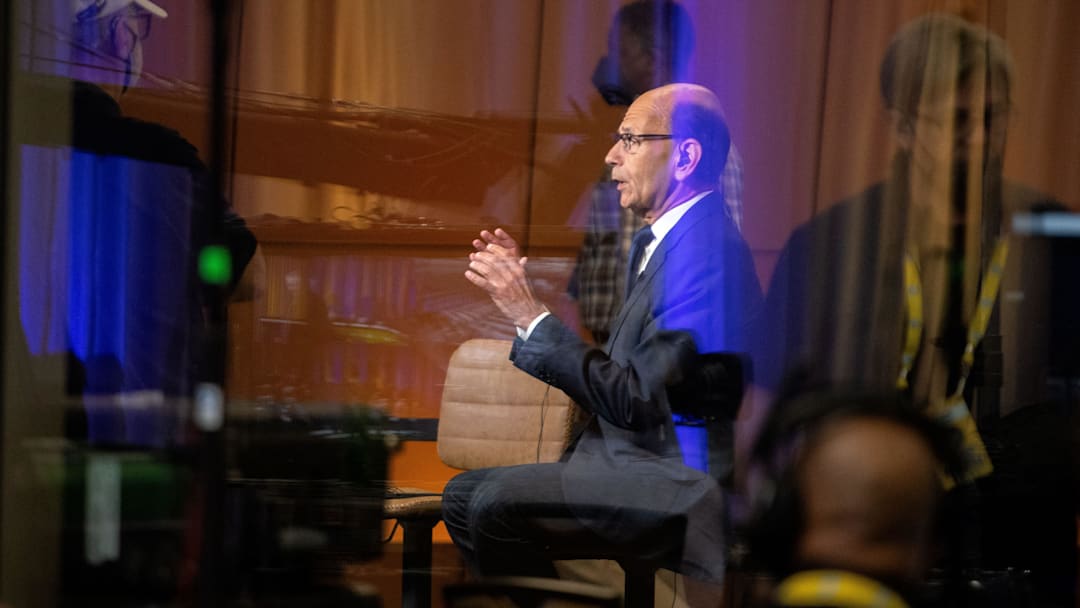 July 19, 2022; Atlanta,GA, USA; Paul Finebaum talks on a television set during SEC Media Days at the College Football Hall of Fame in Atlanta Tuesday, July 19, 2022. Gary Cosby Jr.-The Tuscaloosa News

Alabama At Sec Media Days