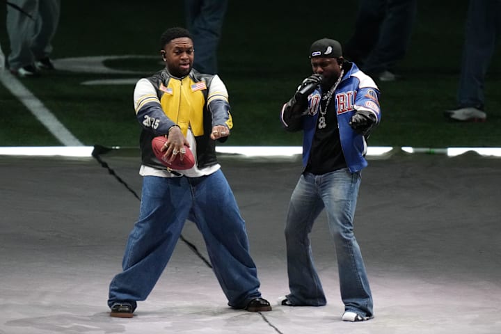 Kendrick Lamar performs during the halftime show of Super Bowl LIX between the Philadelphia Eagles and the Kansas City Chiefs