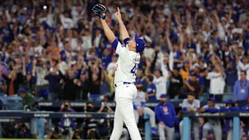 Blake Treinen celebrates a World Series berth after winning the National League Championship Series—New York Mets v. Los Angeles Dodgers—Game 6
