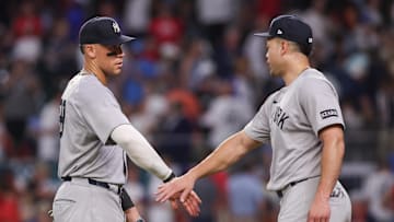 New York Yankees right fielder Aaron Judge and designated hitter Giancarlo Stanton