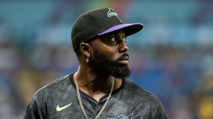 Tampa Bay Rays outfielder Randy Arozarena (56) looks on against the Washington Nationals during the fourth inning at Tropicana Field.