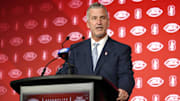 Jul 22, 2025; Charlotte, NC, USA; Stanford head coach Frank Reich answers questions from the media during ACC Media Days at Hilton Charlotte Uptown. Mandatory Credit: Jim Dedmon-Imagn Images