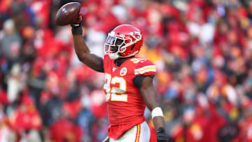 Jan 19, 2020; Kansas City, Missouri, USA; Kansas City Chiefs defensive end Tanoh Kpassagnon (92) against the Tennessee Titans in the AFC Championship Game at Arrowhead Stadium. Mandatory Credit: Mark J. Rebilas-Imagn Images
