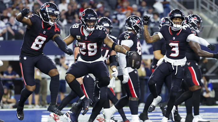 The Houston Texans celebrate during their win over the Dallas Cowboys. The Houston Texans celebrate during their win over the Dallas Cowboys.