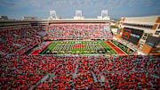 OU band performs at half time during a Bedlam college football game between the Oklahoma State