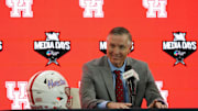 Jul 9, 2025; Frisco, TX, USA; Houston head coach Willie Fritz speaks with the media during 2025 Big 12 Football Media Days at The Star. 