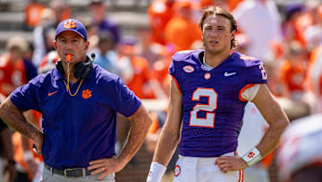 Dabo Swinney next to former 5-star QB Cade Klubnik at Clemson Spring Game