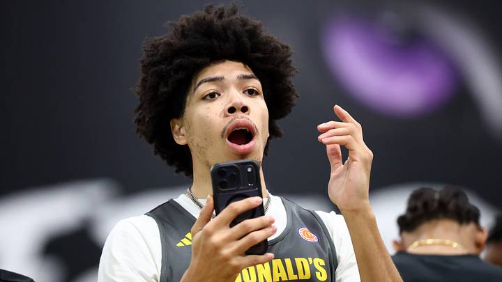 Mar 30, 2026; Goodyear, AZ, USA; Tyran Stokes during the McDonalds All American Jam Fest at Millennium High School. Mandatory Credit: Mark J. Rebilas-Imagn Images