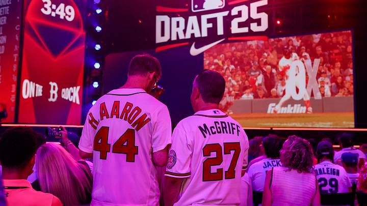 Jul 13, 2025; Atlanta, GA, USA; Atlanta Braves fans attend the MLB Draft at The Coca-Cola Roxy. Mandatory Credit: Brett Davis-Imagn Images