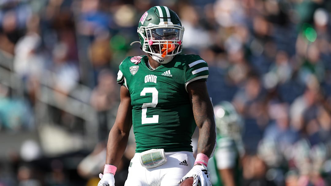 Dec 20, 2024; Orlando, FL, USA; Ohio Bobcats running back Anthony Tyus III (2) reacts after a play against the Jacksonville State Gamecocks in the second quarter at Camping World Stadium.