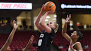 TCU's Hailey Van Lith shoots against Texas Tech in a Big 12 women's basketball game Saturday, Jan. 11, 2025, at United Supermarkets Arena.