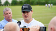 Cincinnati Bengals Trey Hendrickson speaks at a press conference after practice at voluntary OTAs.