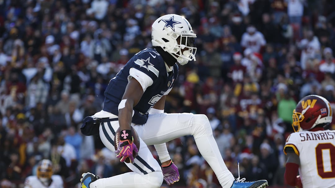 Dec 25, 2025; Landover, Maryland, USA; Dallas Cowboys wide receiver George Pickens (3) celebrates after a play against the Washington Commanders during the first half at Northwest Stadium. Mandatory Credit: Amber Searls-Imagn Images Dec 25, 2025; Landover, Maryland, USA; Dallas Cowboys wide receiver George Pickens (3) celebrates after a play against the Washington Commanders during the first half at Northwest Stadium. Mandatory Credit: Amber Searls-Imagn Images