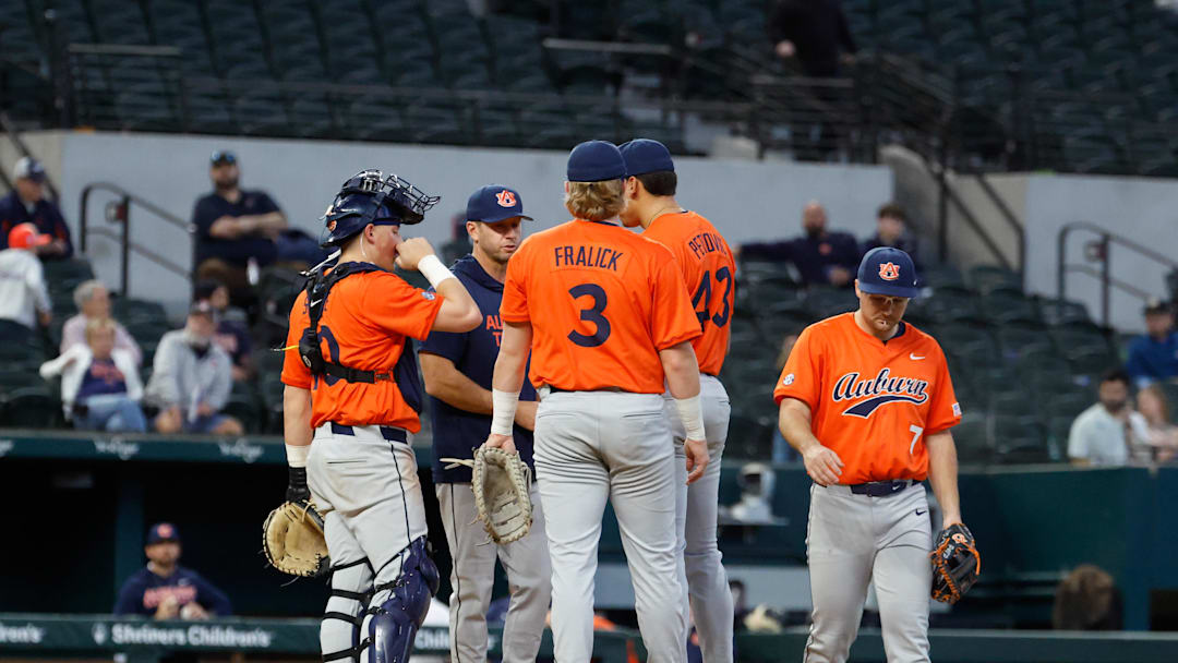 Feb 22, 2026; Arlington, TX, USA; Louisville vs Auburn during the Amegy Bank College Baseball Series at Globe Life Field. Mandatory Credit: Chris Jones-Imagn Images