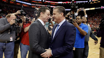 Kentucky v Louisville; Rick Pitino and John Calipari meet prior to tipoff of a Kentucky and Louisville game