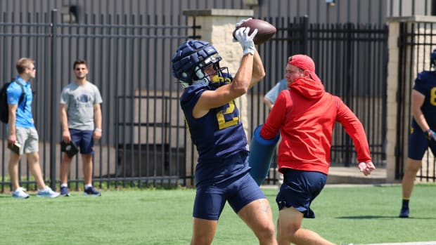 West Virginia University receiver Preston Fox.