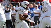 Texas Tech Red Raiders running back Cameron Dickey (8) rushes against the Brigham Young Cougars in the first half at Jones AT&T Stadium.
