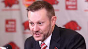 Arkansas Razorbacks head coach Ryan Silverfield during his introductory press conference at Frank Broyles Center. 