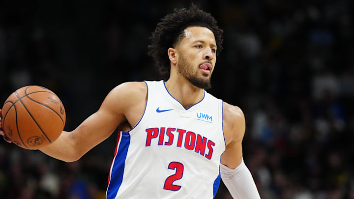 Jan 7, 2024; Denver, Colorado, USA; Detroit Pistons guard Cade Cunningham (2) controls the ball during the first quarter against the Denver Nuggets at Ball Arena. Mandatory Credit: Ron Chenoy-Imagn Images Jan 7, 2024; Denver, Colorado, USA; Detroit Pistons guard Cade Cunningham (2) controls the ball during the first quarter against the Denver Nuggets at Ball Arena. Mandatory Credit: Ron Chenoy-Imagn Images
