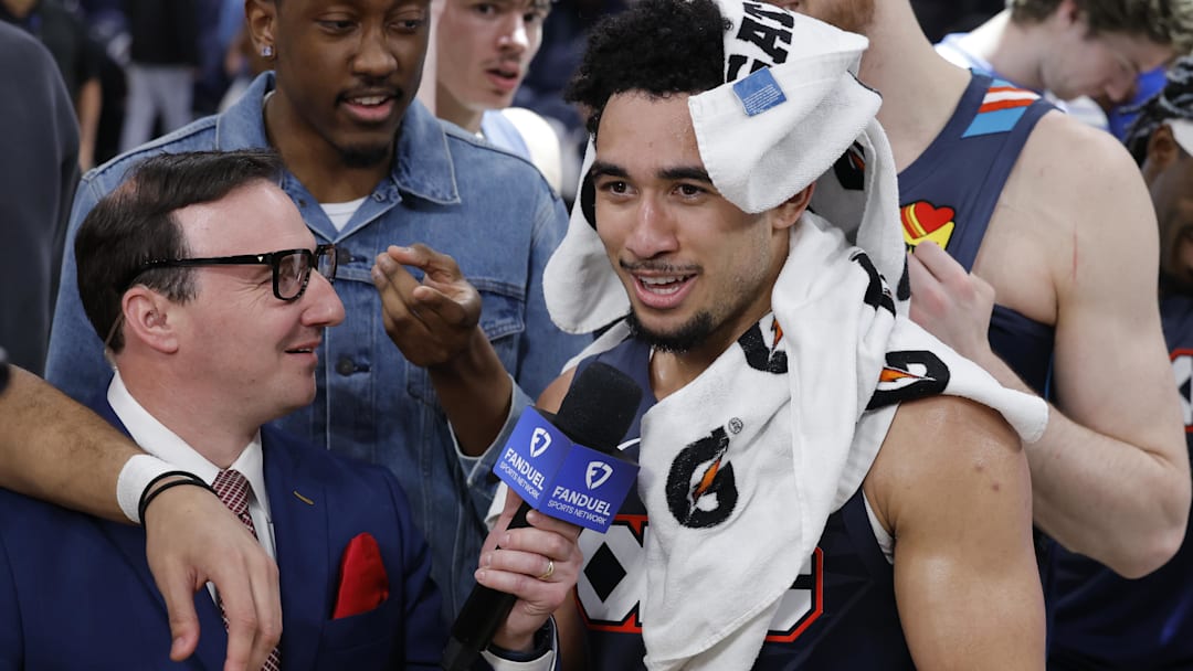 Feb 20, 2026; Oklahoma City, Oklahoma, USA; Oklahoma City Thunder guard Jared McCain talks to the media after a game against the Brooklyn Nets at Paycom Center. Mandatory Credit: Alonzo Adams-Imagn Images
