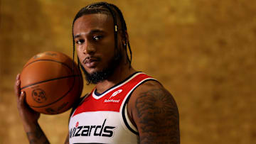 Sep 29, 2025; Washington, DC, USA; Washington Wizards forward Cam Whitmore (1) poses for a portrait during Wizards Media Day at CareFirst Arena.  Mandatory Credit: Geoff Burke-Imagn Images