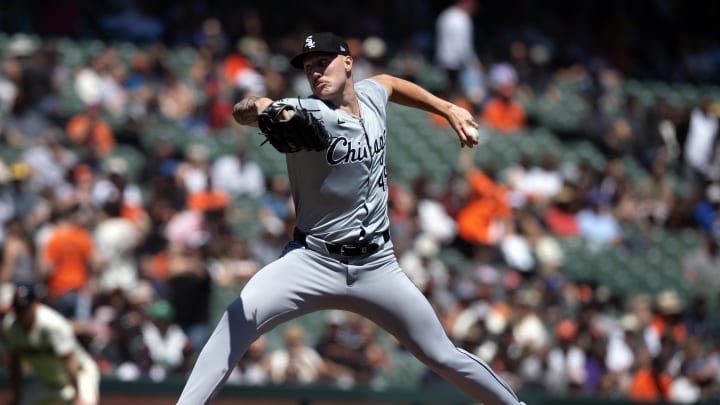 Chicago White Sox starting pitcher Garrett Crochet (45) delivers a pitch against the San Francisco Giants during the second inning at Oracle Park on Aug 21.