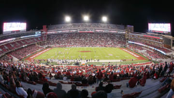 Nov 18, 2023; Fayetteville, Arkansas, USA; General view of the stadium at the beginning of the fourth quarter during the game between the Arkansas Razorbacks and the FIU Panthers at Donald W. Reynolds Razorback Stadium. Arkansas won 44-20. Mandatory Credit: Nelson Chenault-USA TODAY Sports