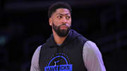 Nov 28, 2025; Los Angeles, California, USA;  Dallas Mavericks forward Anthony Davis (3) warms up prior to the game against the Los Angeles Lakers at Crypto.com Arena. Mandatory Credit: Jayne Kamin-Oncea-Imagn Images