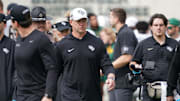 Nov 1, 2025; Waco, Texas, USA; UCF Knights head coach Scott Frost leaves the field following the game against the Baylor Bears at McLane Stadium. Mandatory Credit: Raymond Carlin III-Imagn Images