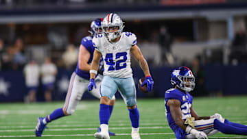 Nov 12, 2023; Arlington, Texas, USA;  Dallas Cowboys running back Deuce Vaughn (42) reacts during the second half against the New York Giants at AT&T Stadium. Mandatory Credit: Kevin Jairaj-Imagn Images