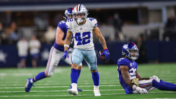 Nov 12, 2023; Arlington, Texas, USA;  Dallas Cowboys running back Deuce Vaughn (42) reacts during the second half against the New York Giants at AT&T Stadium. Mandatory Credit: Kevin Jairaj-USA TODAY Sports