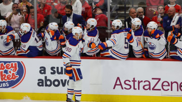 Edmonton Oilers forward Corey Perry (90) celebrates scoring against Florida Panthers