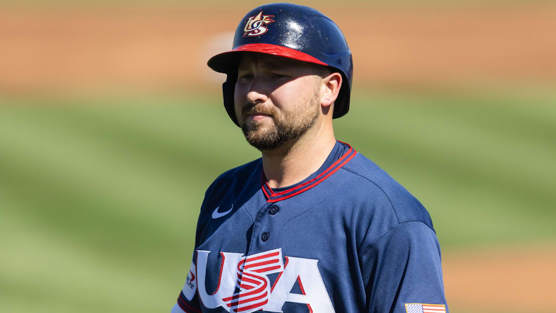 Cal Raleigh against the San Francisco Giants during a spring training game at Scottsdale Stadium. Cal Raleigh against the San Francisco Giants during a spring training game at Scottsdale Stadium.