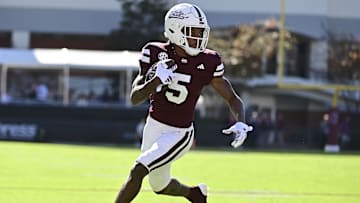 Nov 18, 2023; Starkville, Mississippi, USA;  Mississippi State Bulldogs wide receiver Lideatrick