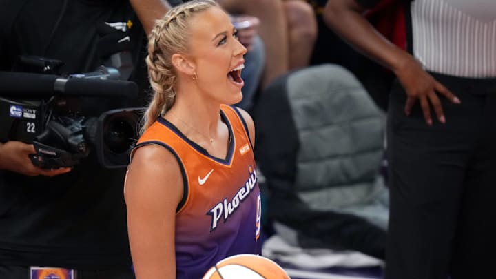 Phoenix Mercury guard Sophie Cunningham (9) takes part in the WNBA All-Star Game Skills Challenge at Footprint Center in Phoenix.