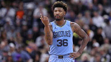 Nov 1, 2023; Salt Lake City, Utah, USA; Memphis Grizzlies guard Marcus Smart (36) watches the Utah